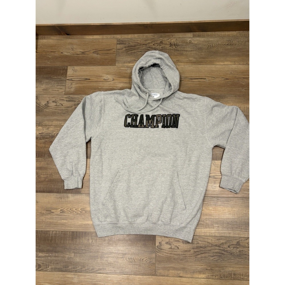 Champion Men Authentic Athletic wear  Camo Logo Pullover Hoodie Granite, 2X  EUC